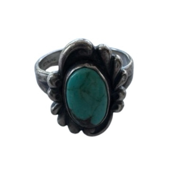 Vintage Jewelry - Vintage Southwestern Navajo Turquoise Ring Sterling Silver Signed US Size 6.25